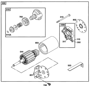 Electric Starter 1 Diagram and Parts List for 290777-0033-XX  Briggs and Stratton Engine